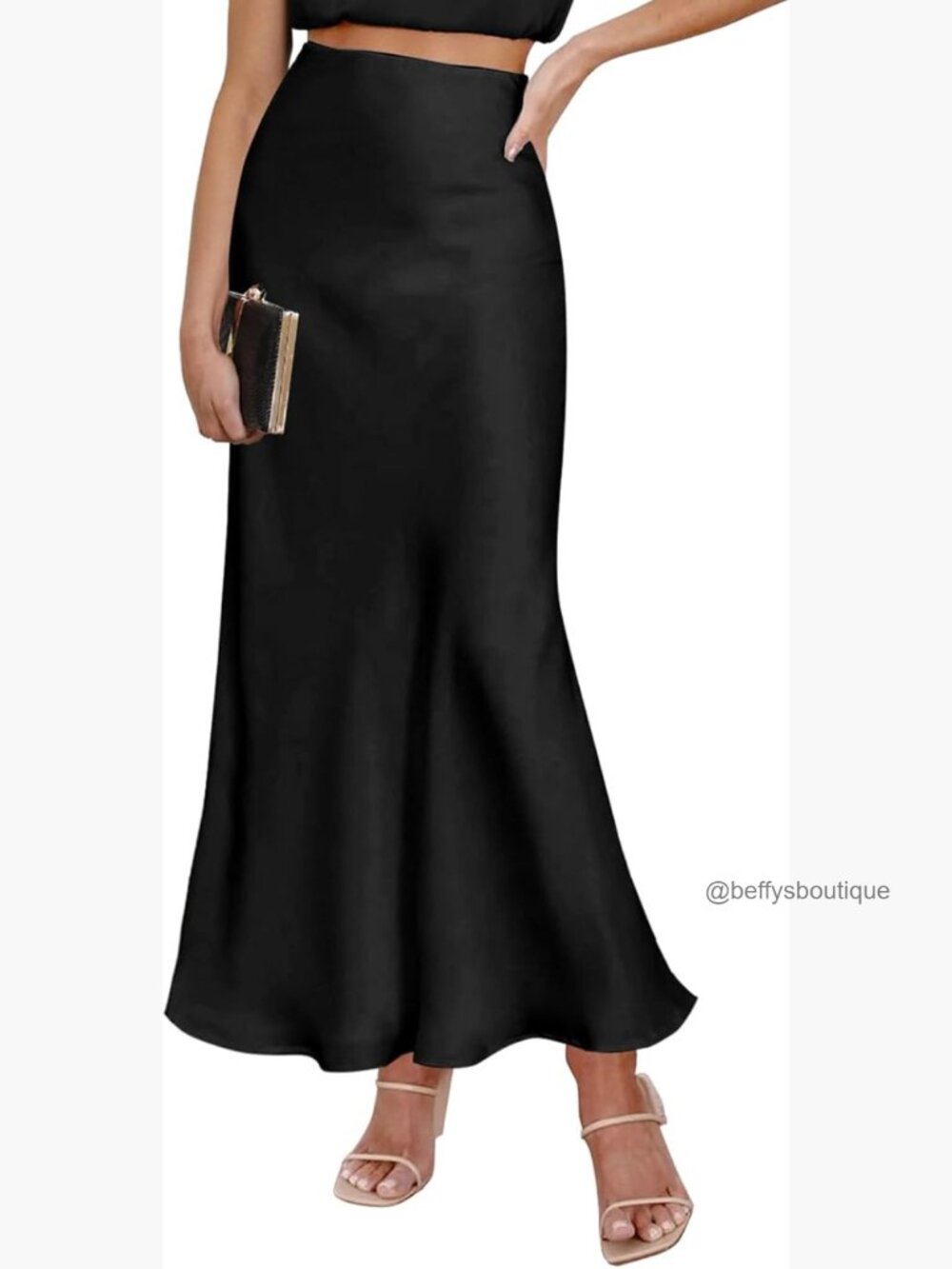 Satin Maxi Skirt Elastic High Waisted A-Line Flowy Long Skirt - Picture 1 of 7